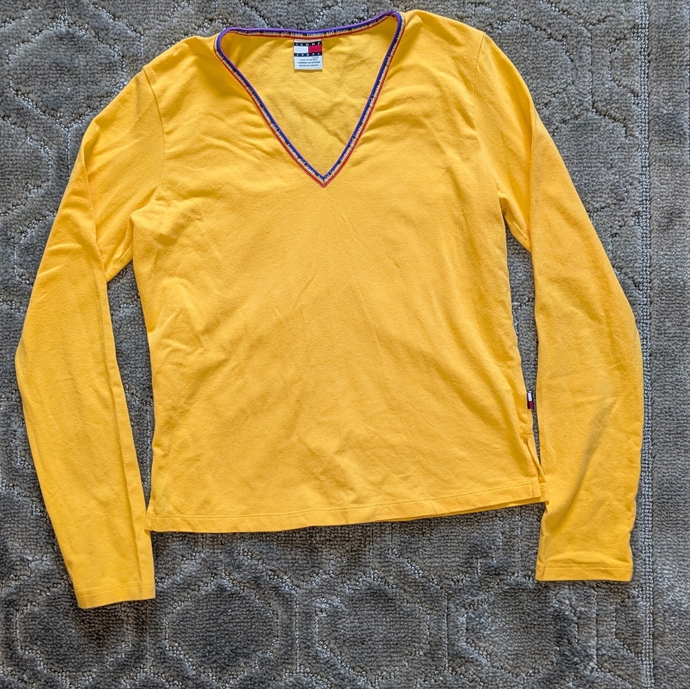 Tommy Hilfiger Women's Yellow V-Neck Top